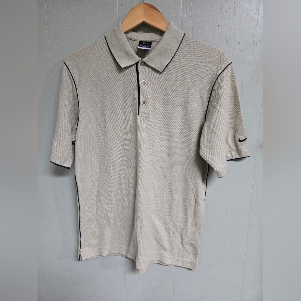Nike Men's Shirt Size Small Tan With Black Trim. Dri-fit Polo Golf Short Sleeve